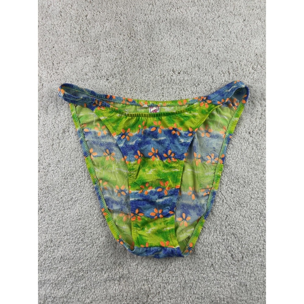 Wawai Bikini Bottom Womens Small Green Blue Orange Floral Y2k Swim Mid Rise USA